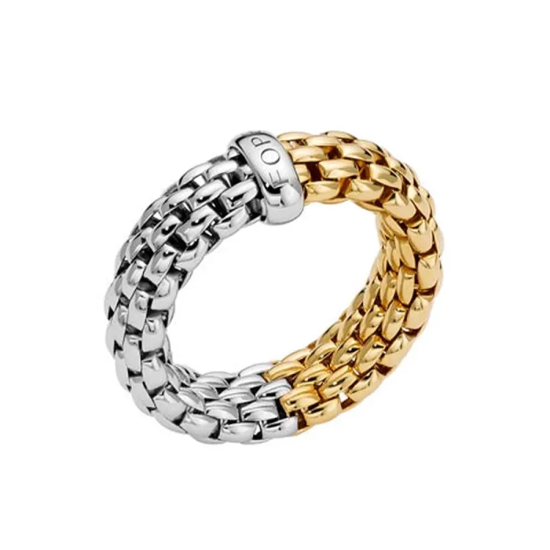 Fope Essentials 18ct White and Yellow Gold Flexible Ring sold by C.W. Sellors
