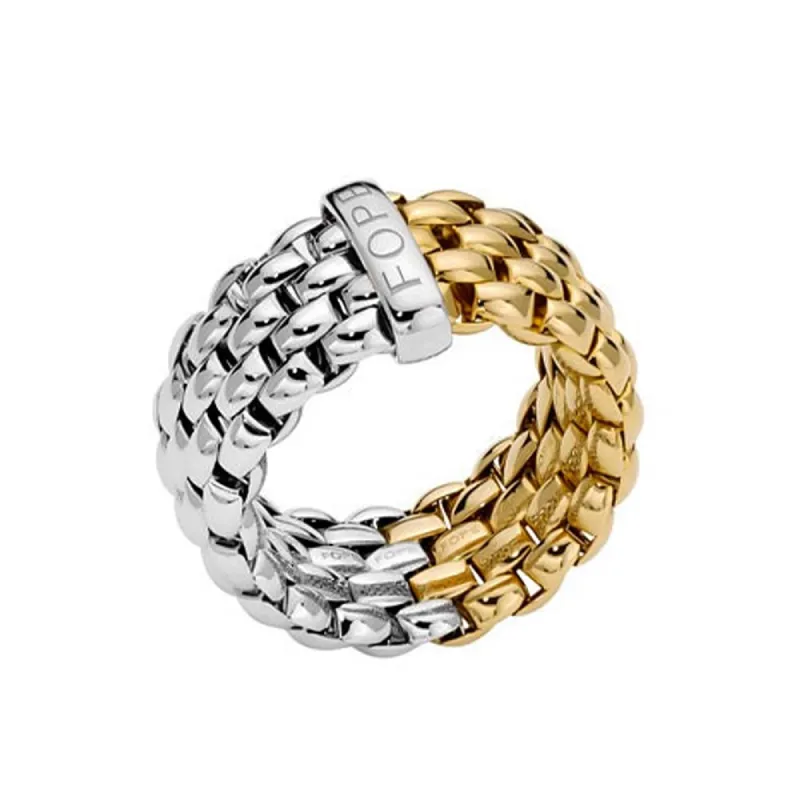 Fope Essentials 18ct White and Yellow Gold Flexible Wide Ring sold by C.W. Sellors