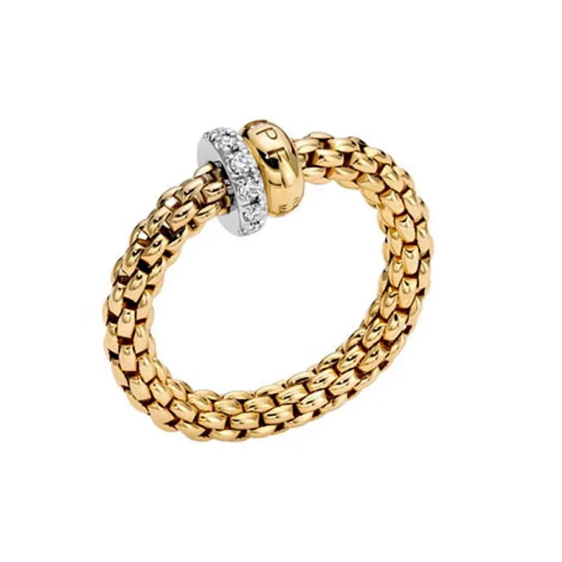 Fope Solo 18ct Yellow Gold 0.17ct Diamond Flexible Ring sold by C.W. Sellors