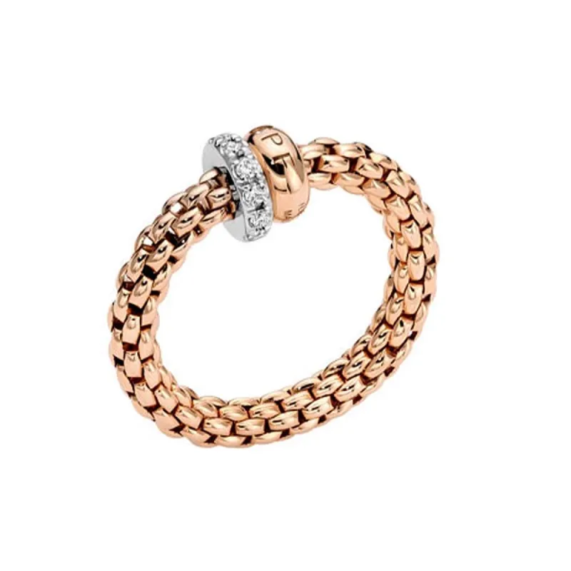 Fope Solo 18ct Rose Gold 0.17ct Diamond Flexible Ring sold by C.W. Sellors