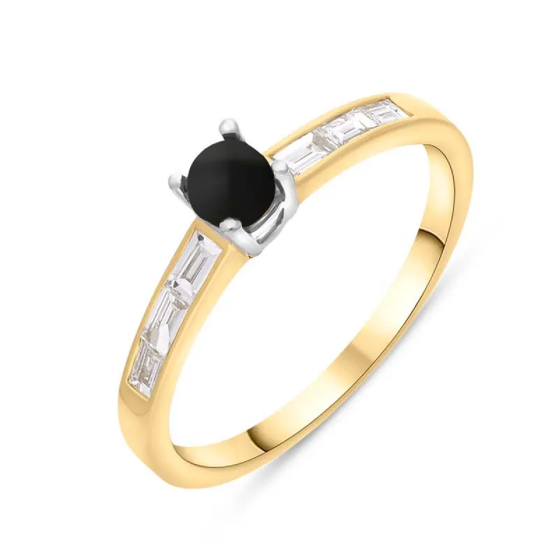 18ct Yellow White Gold Whitby Jet Diamond 0.31ct Round Claw Set Ring sold by C.W. Sellors