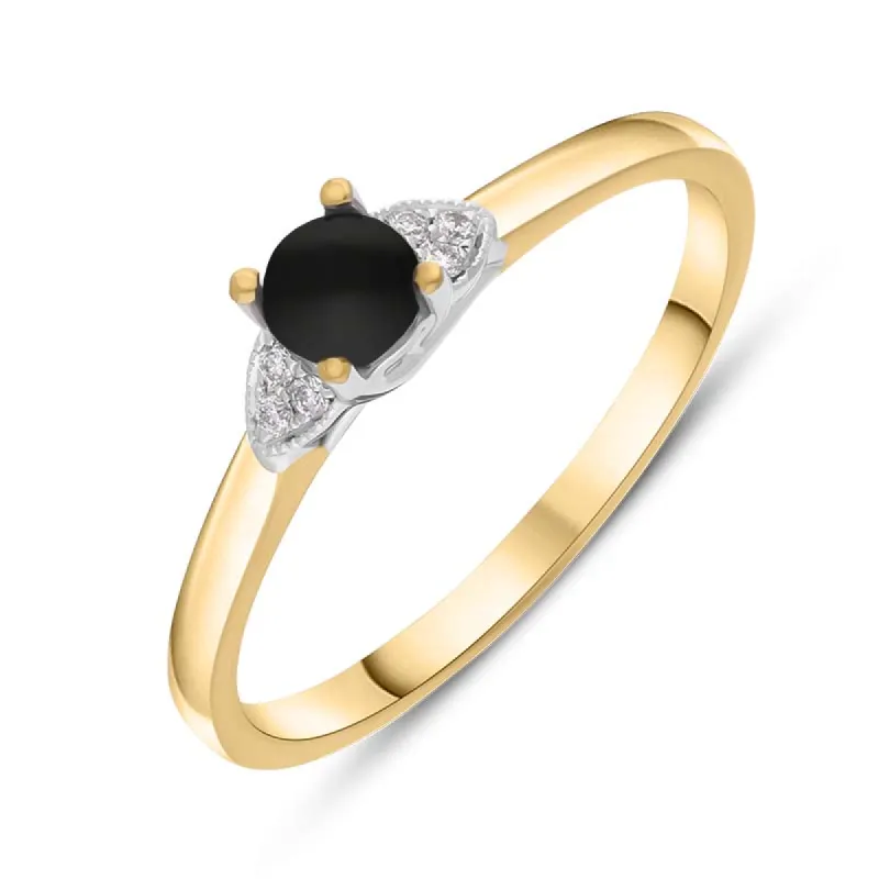 18ct Yellow White Gold Whitby Jet Diamond 0.04ct Round Claw Set Ring sold by C.W. Sellors