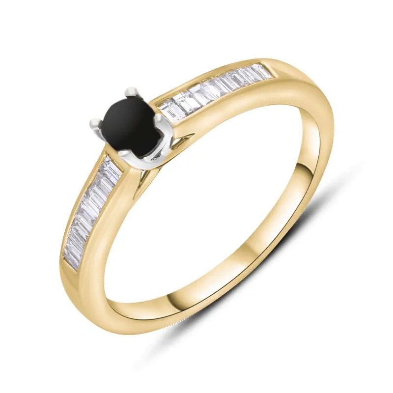 18ct Yellow White Gold Whitby Jet Diamond 0.20ct Round Claw Set Ring sold by C.W. Sellors