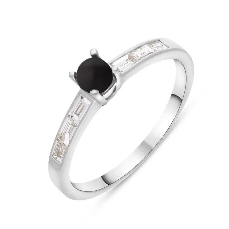 18ct White Gold Whitby Jet Diamond 0.31ct Round Claw Set Ring sold by C.W. Sellors