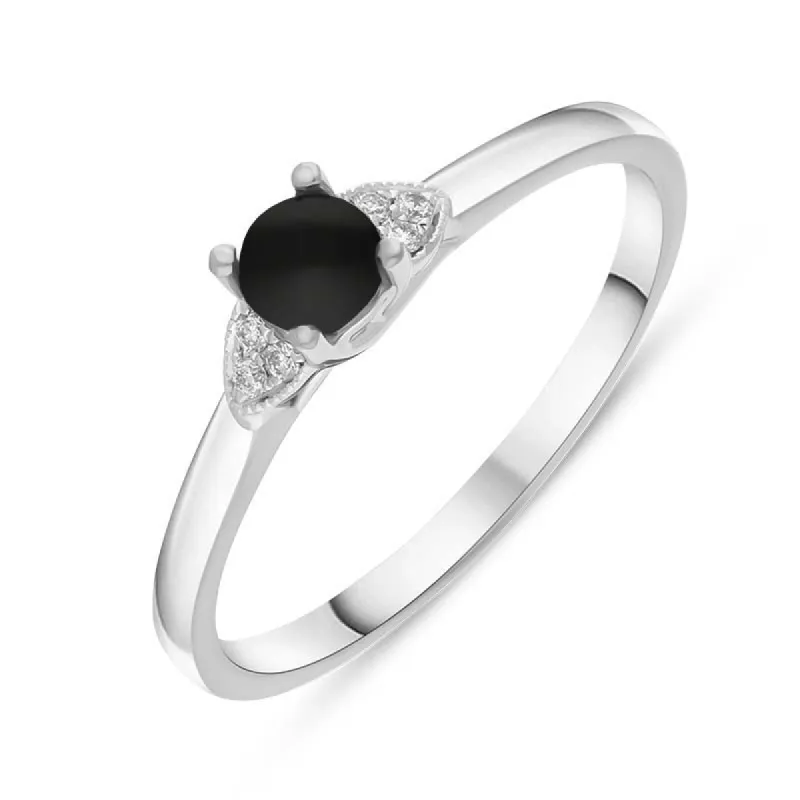 18ct White Gold Whitby Jet Diamond 0.04ct Round Claw Set Ring sold by C.W. Sellors