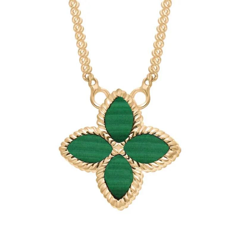 18ct Yellow Gold Malachite Eden Small Marquise Flower Necklace sold by C.W. Sellors