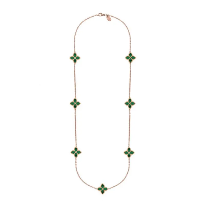 9ct Rose Gold Malachite Eden Long Marquise Flower Necklace sold by C.W. Sellors