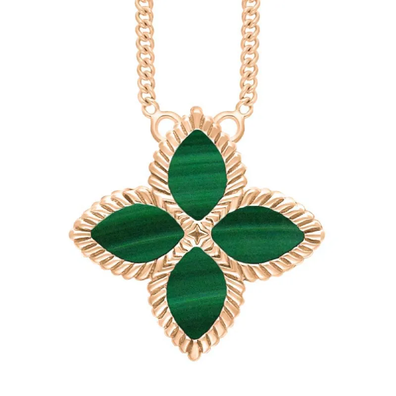 9ct Rose Gold Malachite Eden Large Marquise Flower Necklace sold by C.W. Sellors