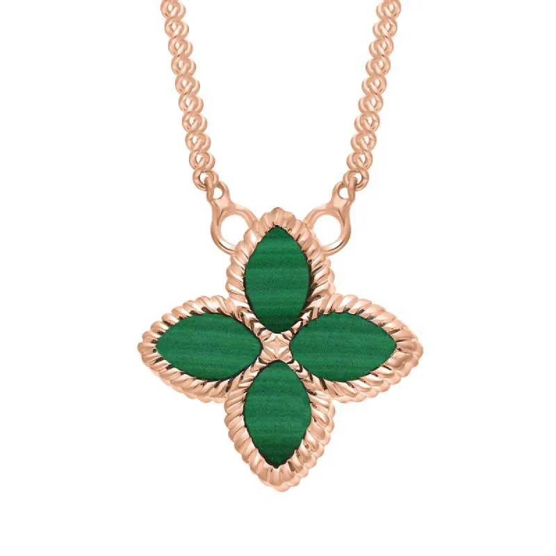 9ct Rose Gold Malachite Eden Small Marquise Flower Necklace sold by C.W. Sellors