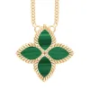 9ct Yellow Gold Malachite Eden Large Marquise Flower Necklace sold by C.W. Sellors