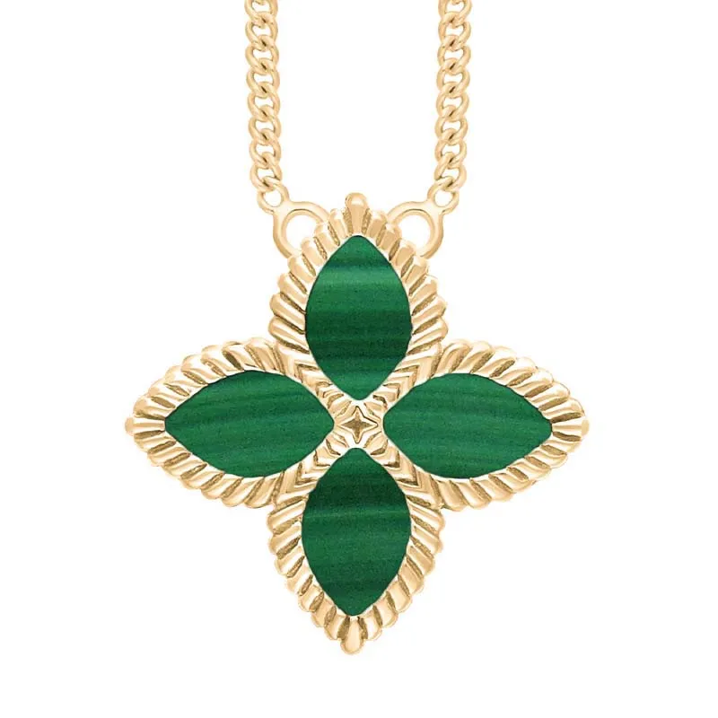 9ct Yellow Gold Malachite Eden Large Marquise Flower Necklace sold by C.W. Sellors