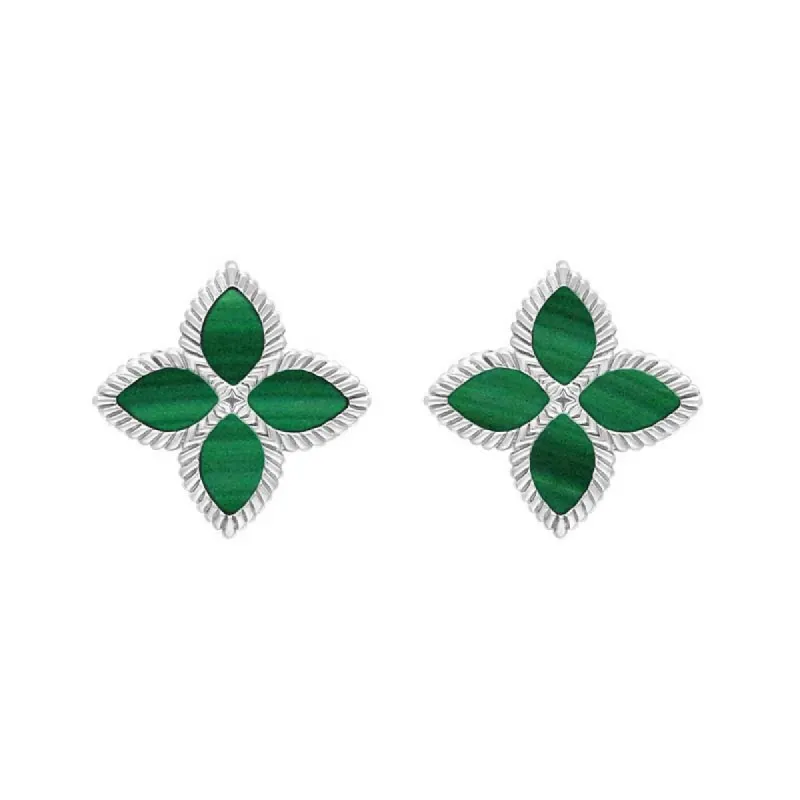 9ct White Gold Malachite Eden Marquise Flower Stud Earrings sold by C.W. Sellors