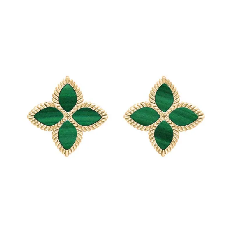 18ct Yellow Gold Malachite Eden Marquise Flower Stud Earrings sold by C.W. Sellors