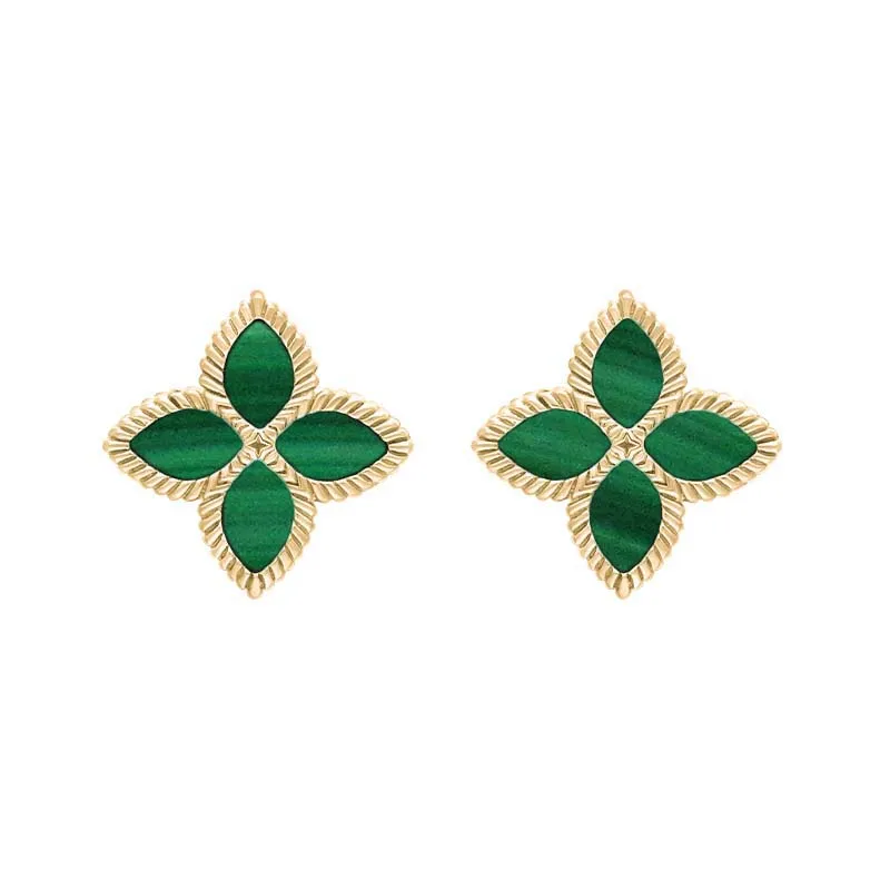 18ct Yellow Gold Malachite Eden Marquise Flower Stud Earrings sold by C.W. Sellors