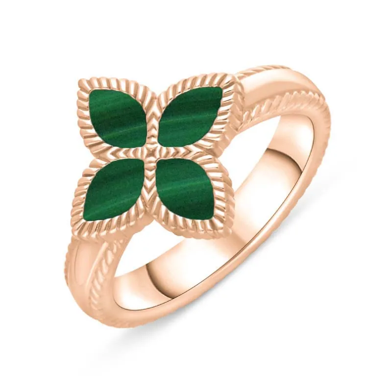 18ct Rose Gold Malachite Eden Marquise Flower Ring sold by C.W. Sellors