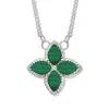 18ct White Gold Malachite Eden Small Marquise Flower Necklace sold by C.W. Sellors