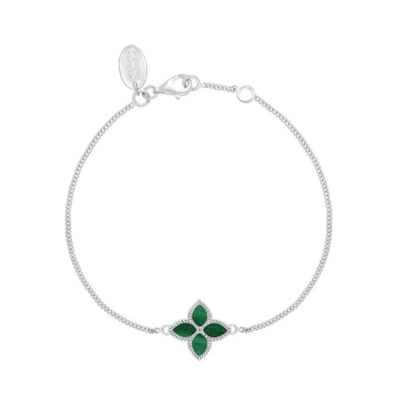 18ct White Gold Malachite Eden Marquise Flower Bracelet sold by C.W. Sellors