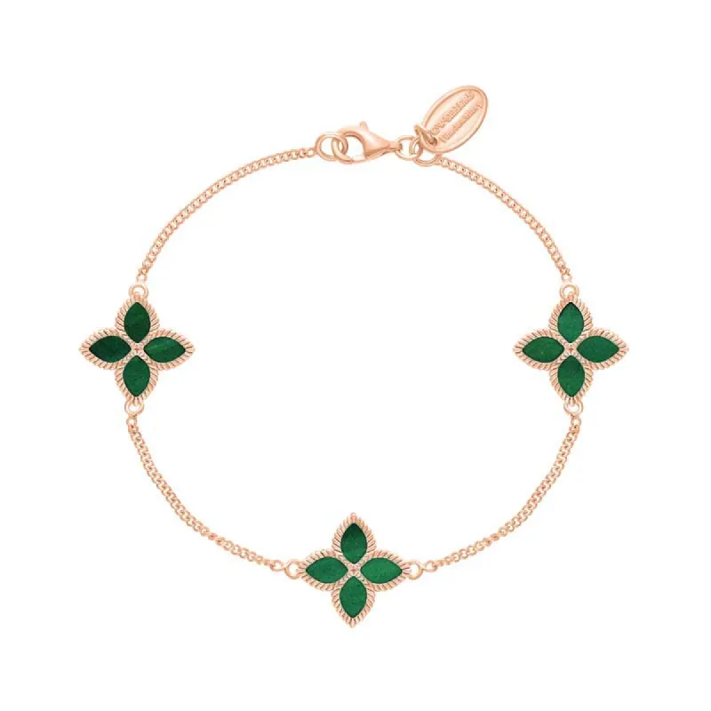 18ct Rose Gold Malachite Eden Marquise Flower Bracelet sold by C.W. Sellors
