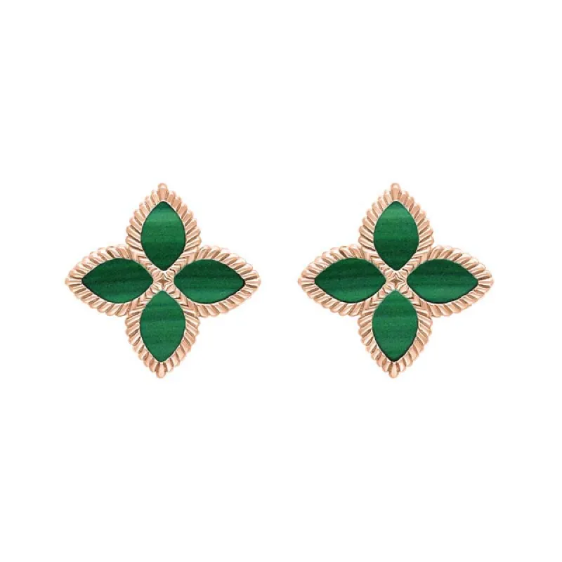 18ct Rose Gold Malachite Eden Marquise Flower Stud Earrings sold by C.W. Sellors