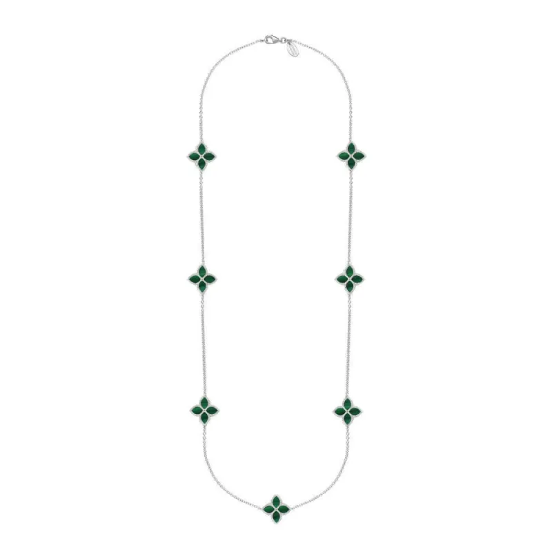 Sterling Silver Malachite Eden Long Marquise Flower Necklace sold by C.W. Sellors