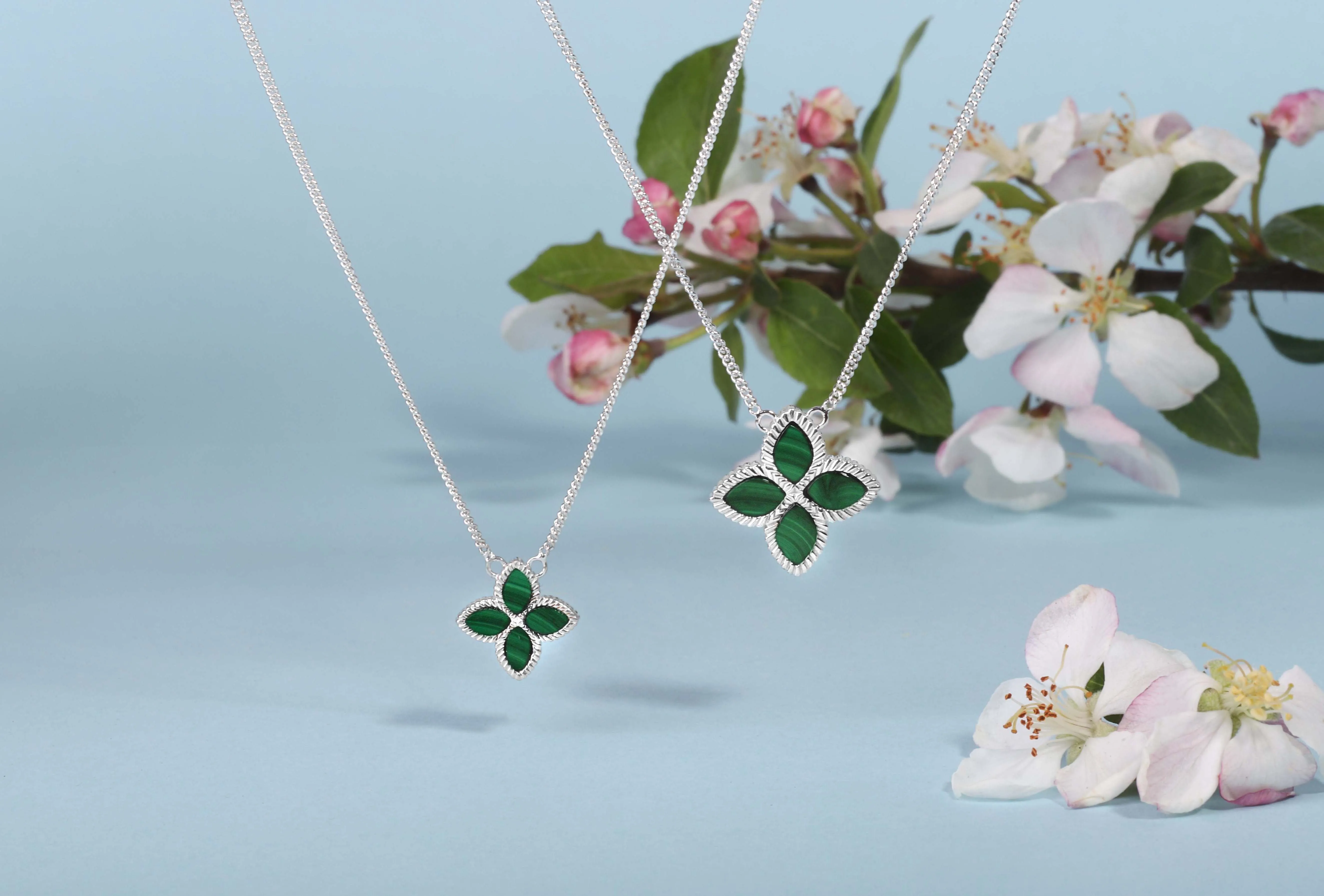 Sterling Silver Malachite Eden Small Marquise Flower Necklace sold by C.W. Sellors product image thumbnail 2