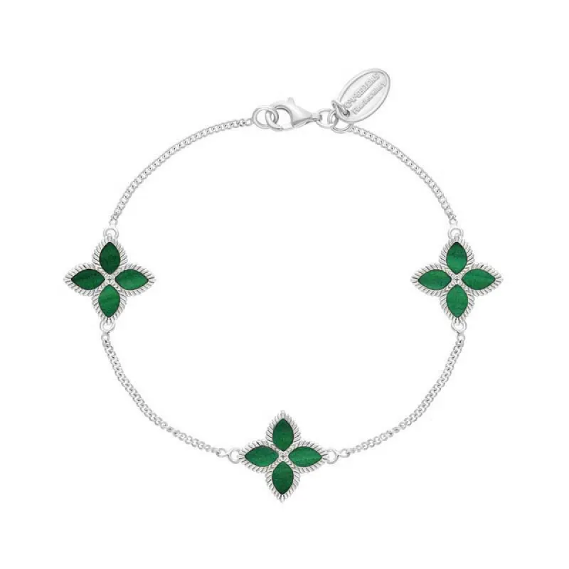 Sterling Silver Malachite Eden Marquise Flower Bracelet sold by C.W. Sellors
