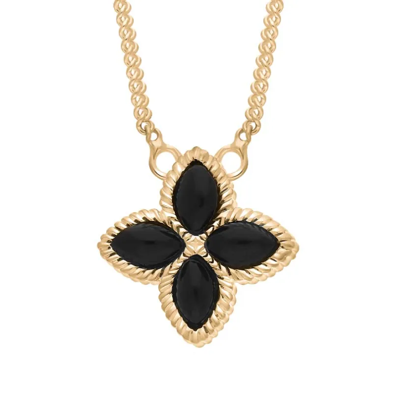 18ct Yellow Gold Whitby Jet Eden Small Marquise Flower Necklace sold by C.W. Sellors