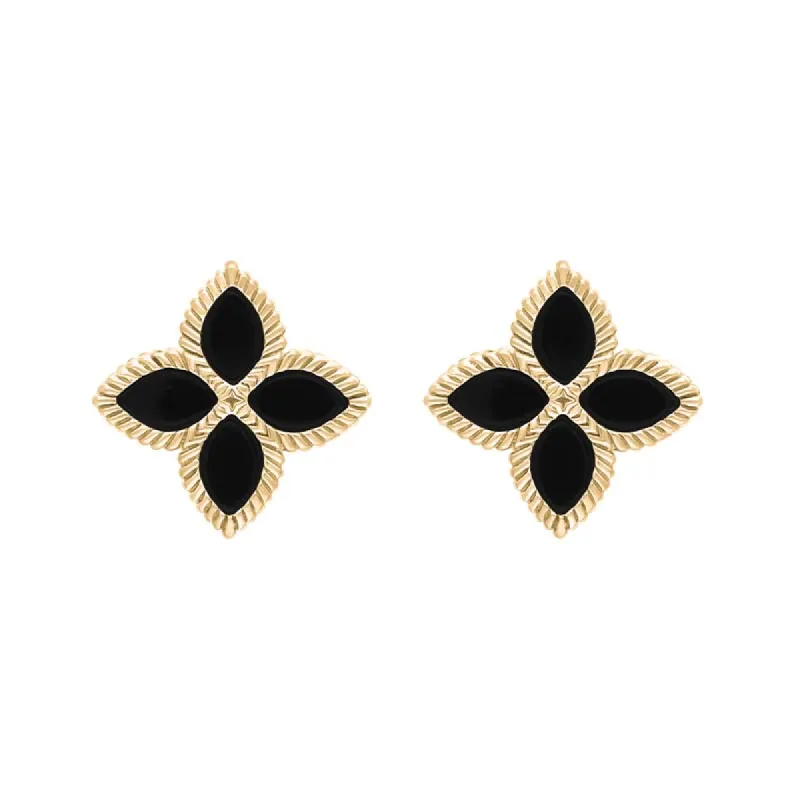 18ct Yellow Gold Whitby Jet Eden Marquise Flower Stud Earrings sold by C.W. Sellors