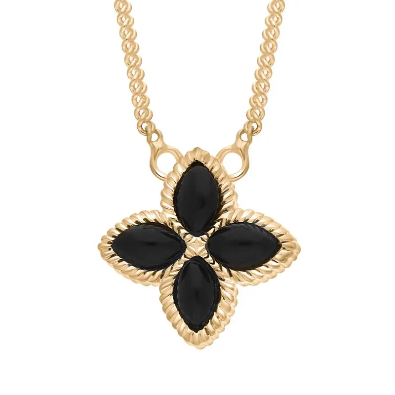 9ct Yellow Gold Whitby Jet Eden Small Marquise Flower Necklace sold by C.W. Sellors