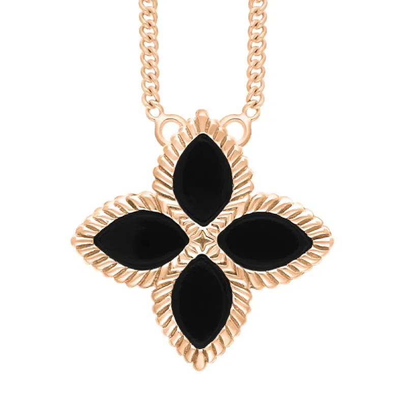 18ct Rose Gold Whitby Jet Eden Large Marquise Flower Necklace sold by C.W. Sellors