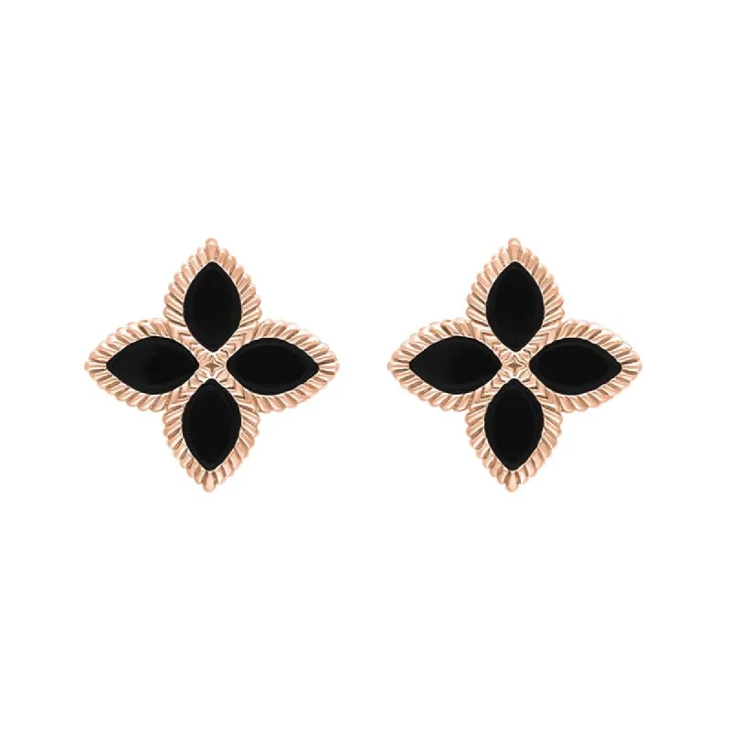 18ct Rose Gold Whitby Jet Eden Marquise Flower Stud Earrings sold by C.W. Sellors