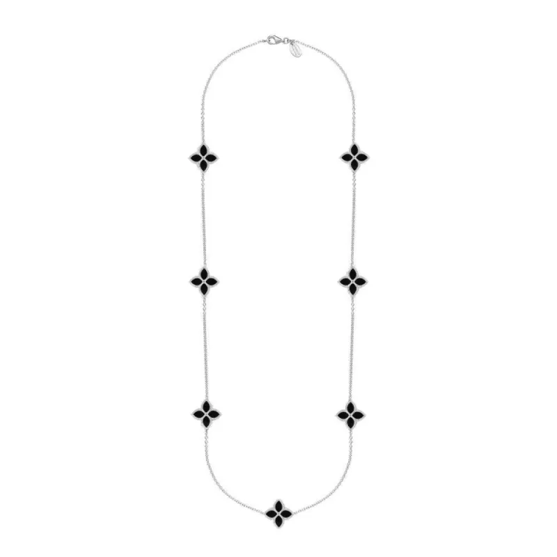 Sterling Silver Whitby Jet Eden Long Marquise Flower Necklace sold by C.W. Sellors