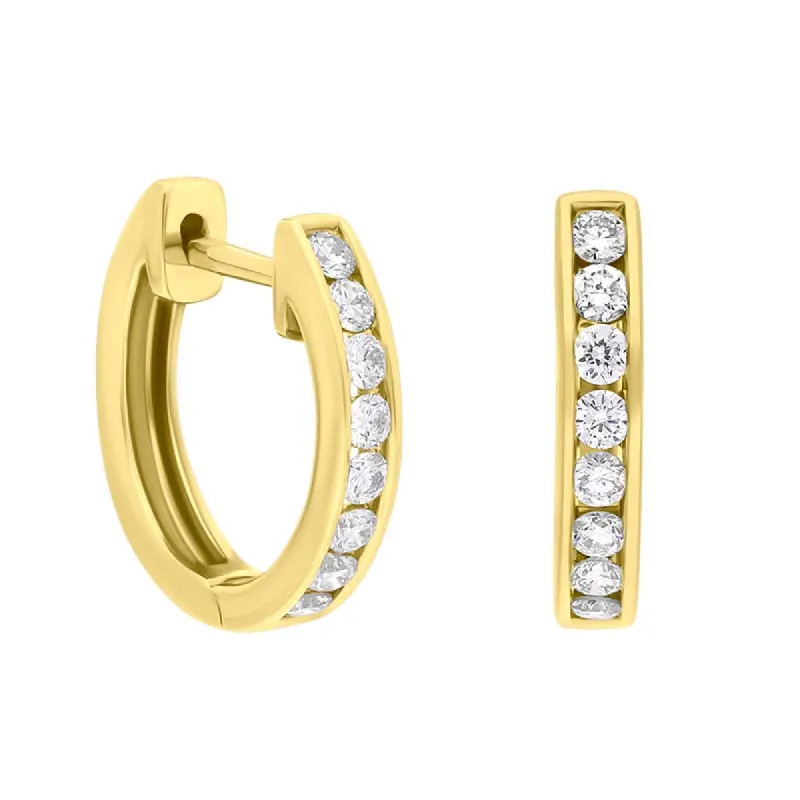18ct Yellow Gold Diamond 0.24ct Channel Set Hoop Earrings sold by C.W. Sellors