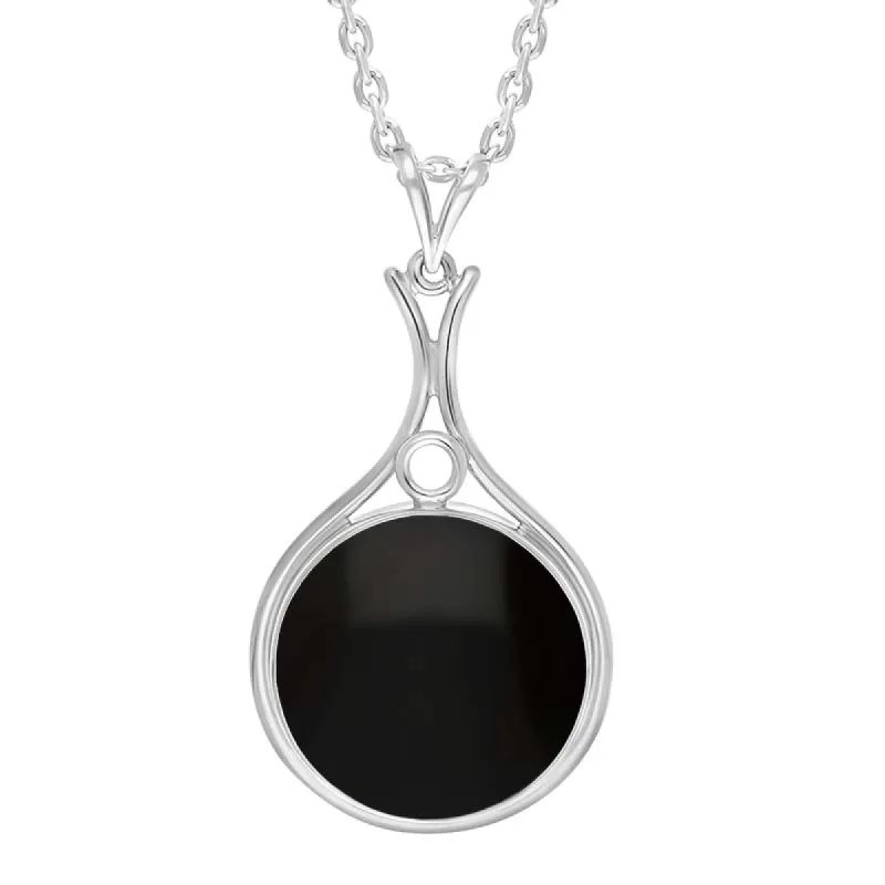 Sterling Silver Whitby Jet Round Open Frame Necklace D sold by C.W. Sellors
