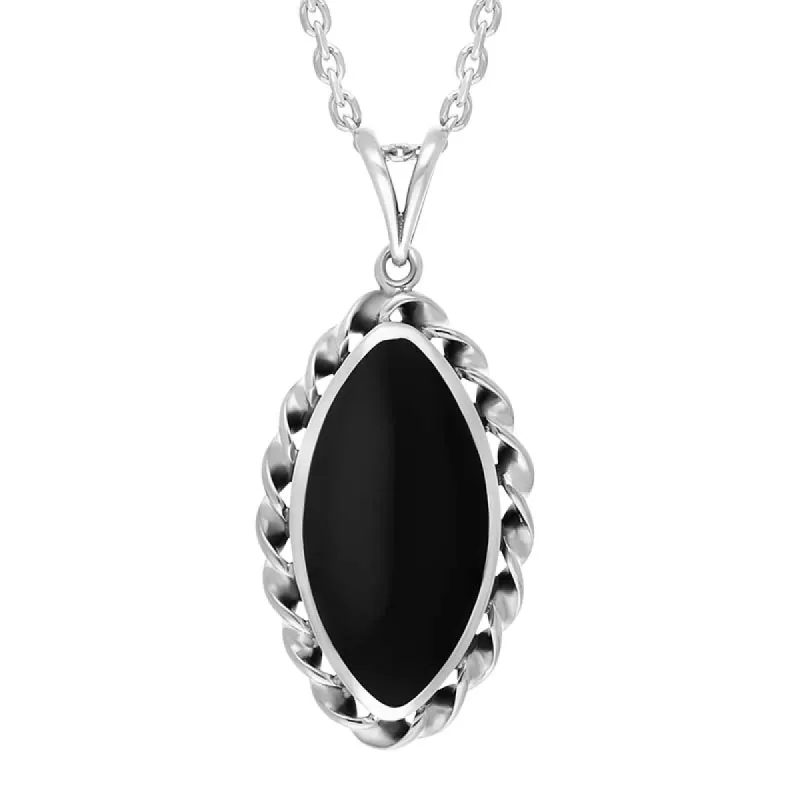 Sterling Silver Whitby Jet Marquise Twist Frame Necklace D sold by C.W. Sellors