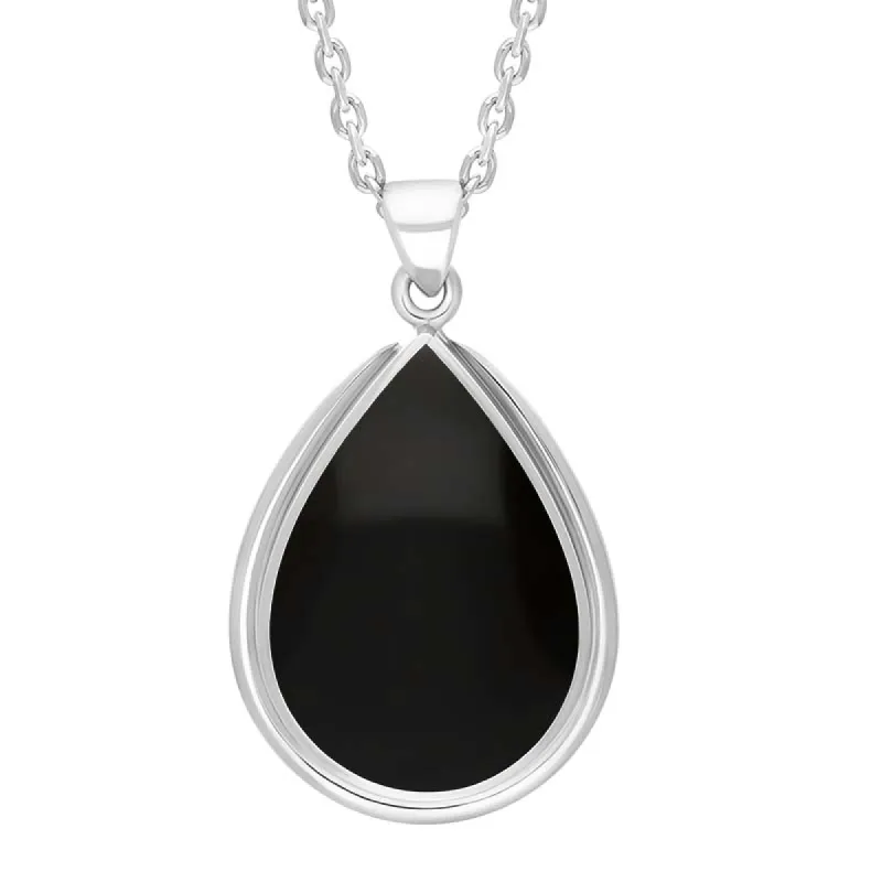 Sterling Silver Whitby Jet Pear Shape Open Frame Necklace D sold by C.W. Sellors