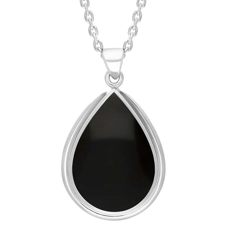 Sterling Silver Whitby Jet Pear Shape Open Frame Necklace D sold by C.W. Sellors
