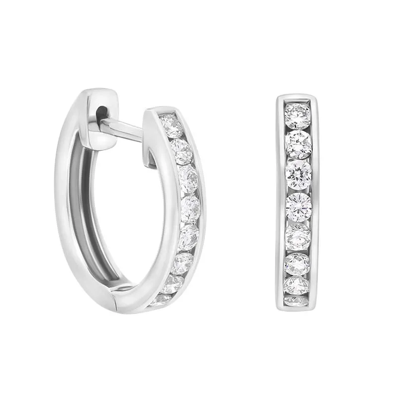 18ct White Gold Diamond 0.24ct channel Set Hoop Earrings sold by C.W. Sellors