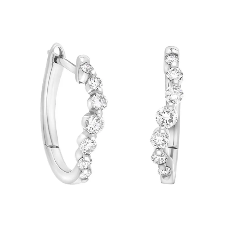 18ct White Gold Diamond 0.32ct Claw Set Hoop Earrings sold by C.W. Sellors