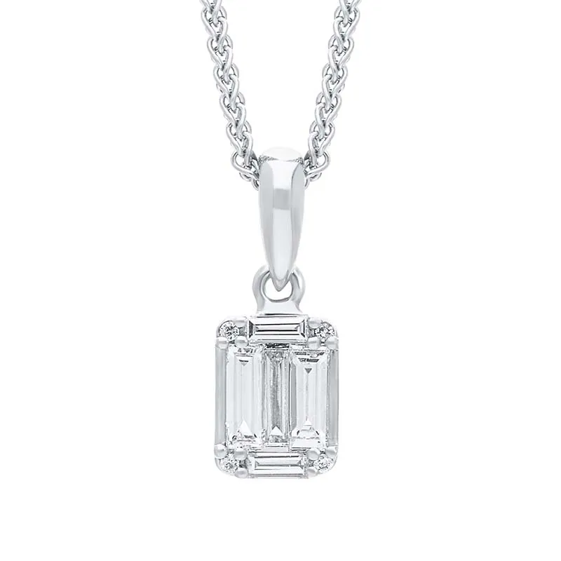 18ct White Gold 0.22ct Diamond Baguette Round Brilliant Cut Cluster Necklace sold by C.W. Sellors