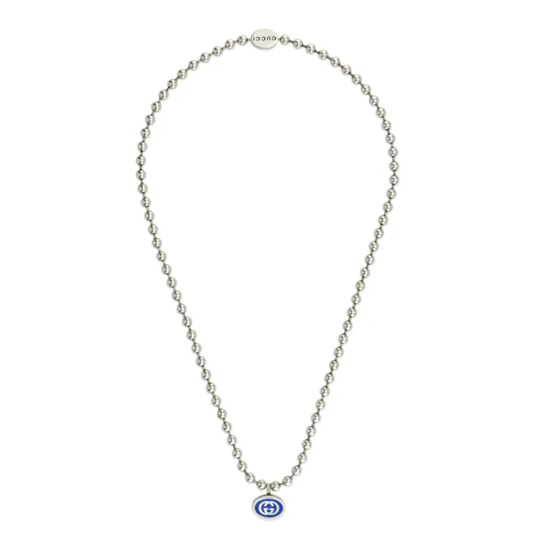 Gucci Interlocking Boule Chain Sterling Silver Blue Enamel Necklace D made by C.W. Sellors
