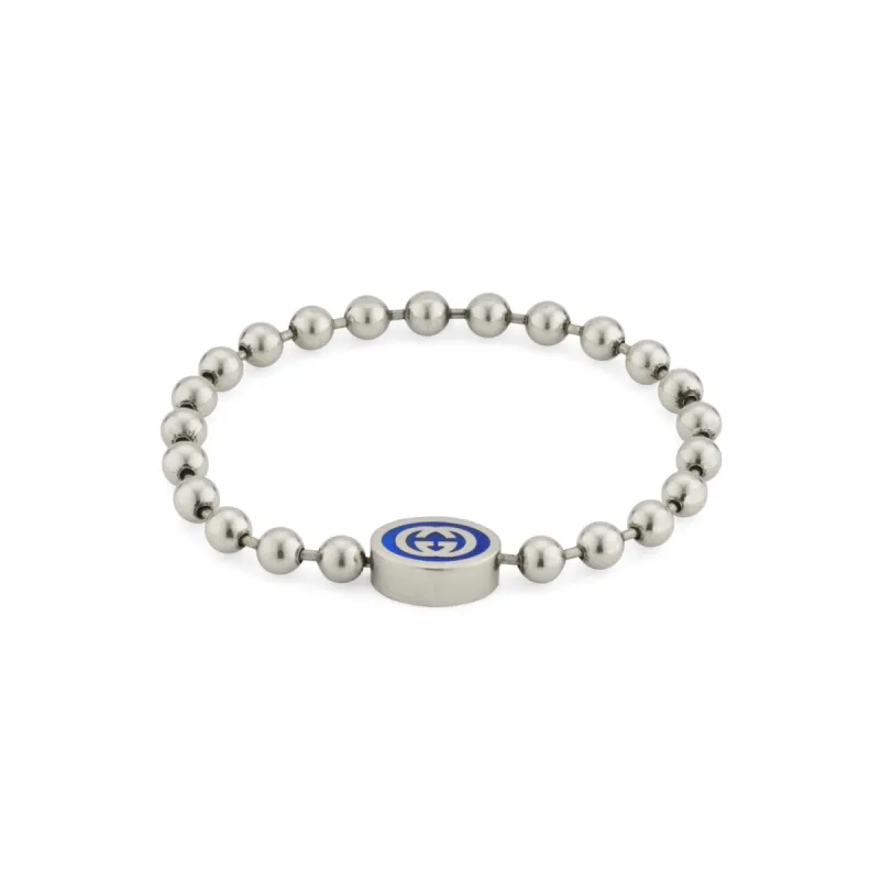 Gucci Interlocking Boule Chain Sterling Silver Blue Enamel Bracelet sold by C.W. Sellors