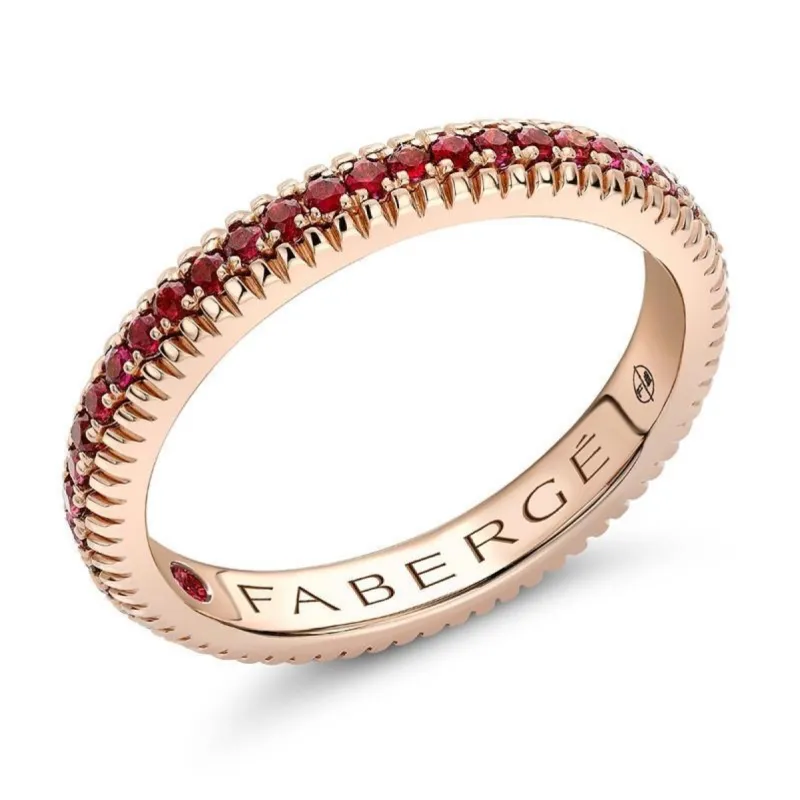 Faberge Colours of Love 18ct Rose Gold Ruby Fluted Band Ring sold by C.W. Sellors