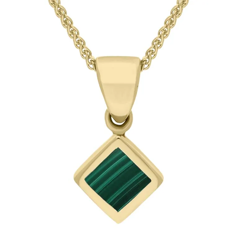 18ct Yellow Gold Malachite Dinky Square Necklace sold by C.W. Sellors