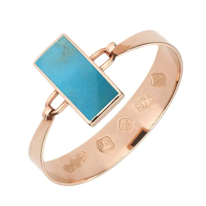 9ct Rose Gold Turquoise Oblong Stone Heavy Bangle sold by C.W. Sellors
