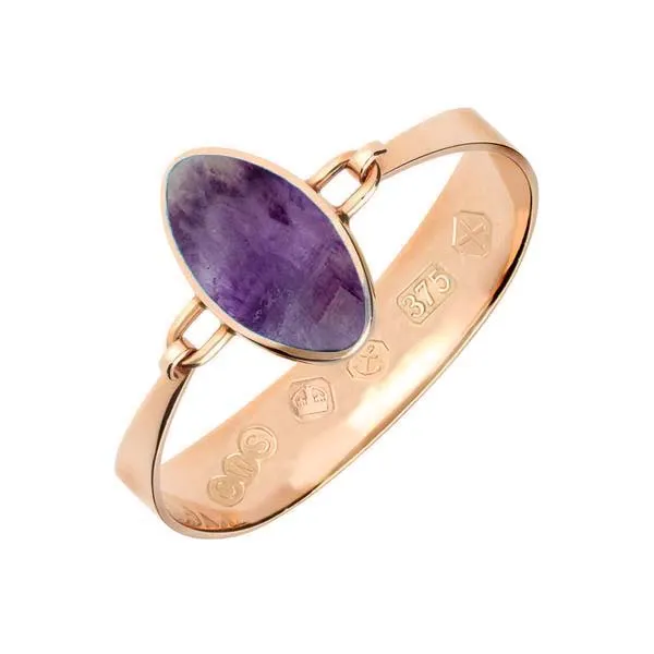 9ct Rose Gold Blue John Oval Stone Heavy Bangle sold by C.W. Sellors