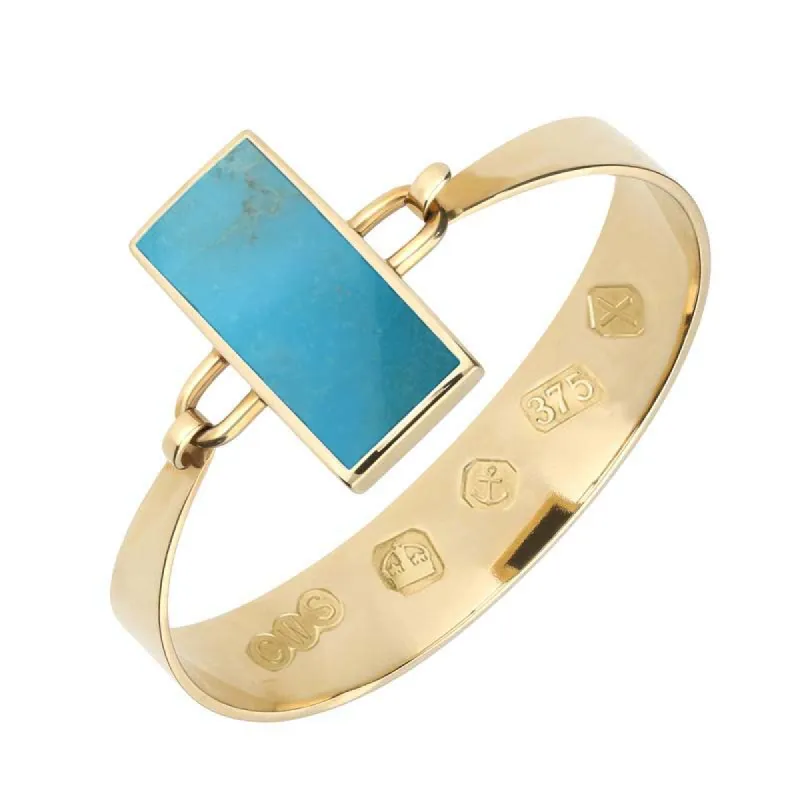 9ct Yellow Gold Turquoise Oblong Stone Heavy Bangle sold by C.W. Sellors