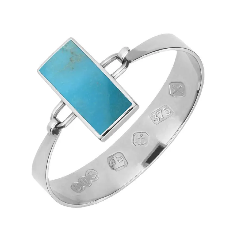 9ct White Gold Turquoise Oblong Stone Heavy Bangle sold by C.W. Sellors