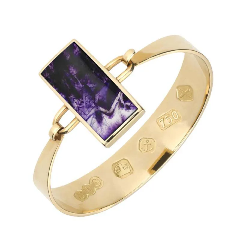 18ct Yellow Gold Blue John Oblong Stone Heavy Bangle sold by C.W. Sellors