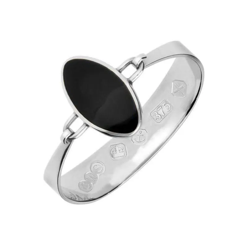 9ct White Gold Whitby Jet Oval Stone Heavy Bangle sold by C.W. Sellors